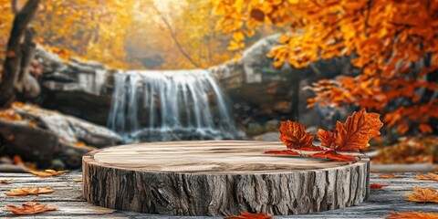 Wooden stump in autumn forest