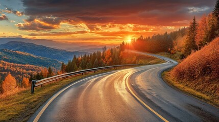 autumn mountains with winding mountain roads