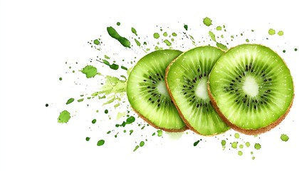 Kiwi slice clipart, fruit element, watercolor illustration, crisp outlines, green and brown, isolated on white background