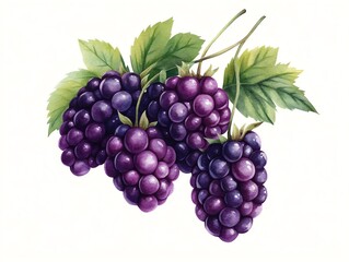 Fototapeta premium Blackberries clipart, fruit element, watercolor illustration, defined outlines, dark purple, isolated on white background