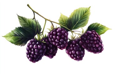 Mulberries clipart, fruit element, watercolor illustration, sharp details, dark purple, isolated on white background