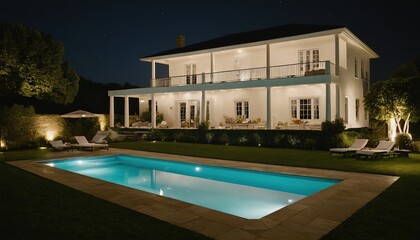 Fototapeta premium Luxury pool villa spectacular contemporary design digital art real estate home house and property background 12