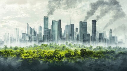 Obraz premium Towering Skyline Surrounded by Lush Foliage in Urban Metropolis