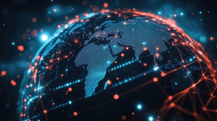 Obraz premium World with digital trade routes and nodes, network connection, international trading