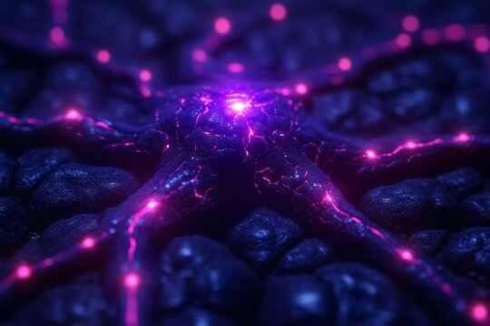 Cognitive neurotech neuron density and brain connectivity mapping bright purple neural activity symbolizing vibrant thought processes and active synaptic communication