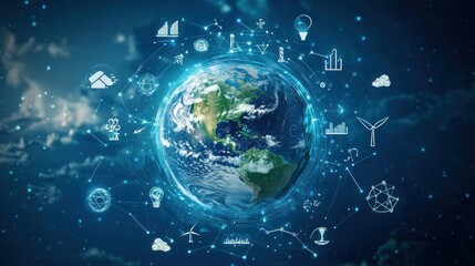 Obraz premium Interconnected Global Digital Ecosystem Powering Sustainable Growth and Transformation