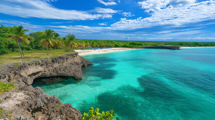 Obraz premium Playa Paraiso Beach is beautiful, the sea is beautiful, the sky is clear, the clouds are beautiful, and nature is beautiful.