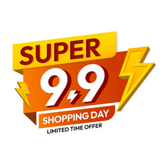 9.9 Super Shopping Day. 9.9 Sale Promotion, 3D Text Number Nine on white Background. Flash Sales Campaign, Special offer days. Design for Advertising and Sales.