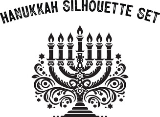 Menorah Silhouette. Candlesticks silhouette. hanukkah, menorah and lights ceremony silhouette. 