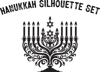 Menorah Silhouette. Candlesticks silhouette. hanukkah, menorah and lights ceremony silhouette. 