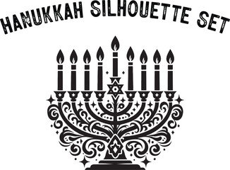 Menorah Silhouette. Candlesticks silhouette. hanukkah, menorah and lights ceremony silhouette. 