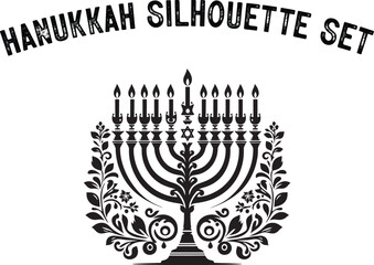 Menorah Silhouette. Candlesticks silhouette. hanukkah, menorah and lights ceremony silhouette. 