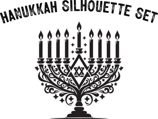 Menorah Silhouette. Candlesticks silhouette. hanukkah, menorah and lights ceremony silhouette. 