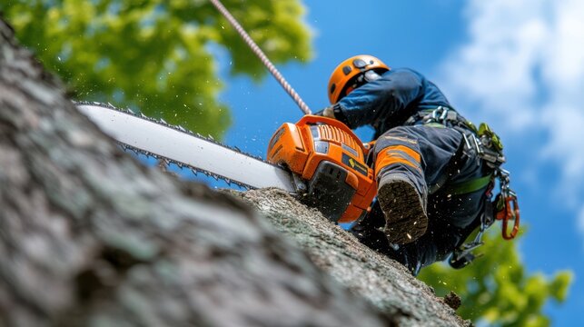 Lumberjack Cutting Tree with Chainsaw   Tree Service   Professional Arborist
