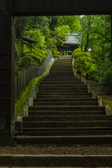 日本　長野県松本市にある牛伏寺の山門へと向かう参道