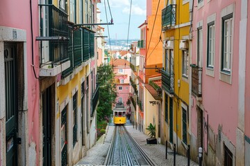Naklejka premium Discover the allure of lisbon a journey through vibrant streets and famous trams