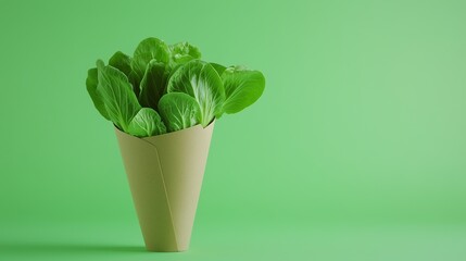 Green bok choys  vegetable on brown paper grocery cone bag eco friendly package
