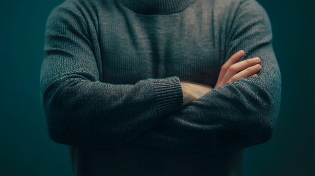 51. A person with crossed arms, defensive expression