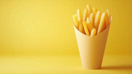 Potato fries stick crispy salty snack on brown paper wrapping eco friendly no plastic