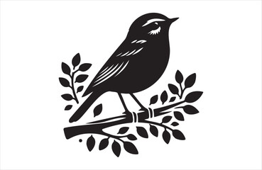Vector art of European small  bird of silhouette vector illustration