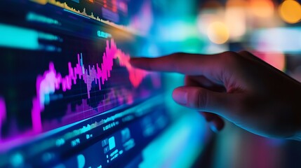 Close up of Hand Interacting with Stock Market Data on a Computer Screen