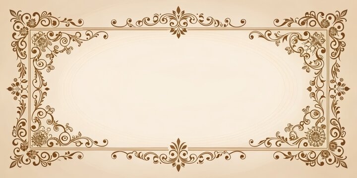 Elegant Vintage Frame with Floral Motifs, beige background, vector art, decorative border, flourish design, frame border, scroll ornament
