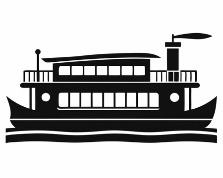 black ferry boat on water clip art preview