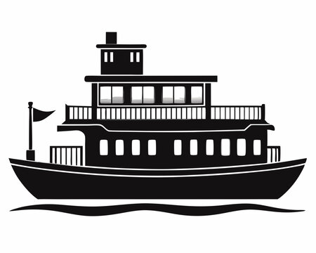 black ferry boat on water clip art preview