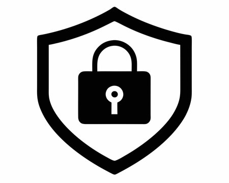 recommend clip art: Safety shield lock protection security silhouette line art icon illustration