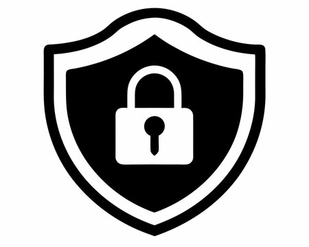recommend clip art: Safety shield lock protection security silhouette line art icon illustration