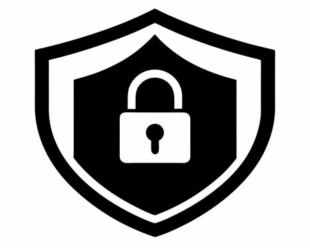 recommend clip art: Safety shield lock protection security silhouette line art icon illustration