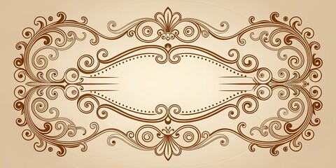 Ornate Brown Swirl Frame with Beige Background, Vector, Illustration, Design, vintage, swirl, frame