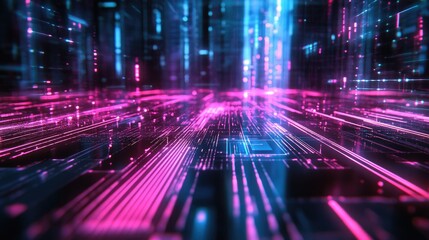 A cityscape with glowing lines and digital overlays, representing the flow of data in a smart city.