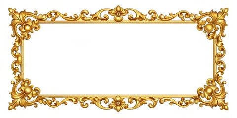 Ornate Golden Frame with Floral Design, Decorative Frame, Gold Frame, White Background ,frame,gold,ornate