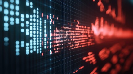 Fototapeta premium A digital equalizer display with sound waves pulsing to the beat, illustrating the rhythm and flow of audio playback