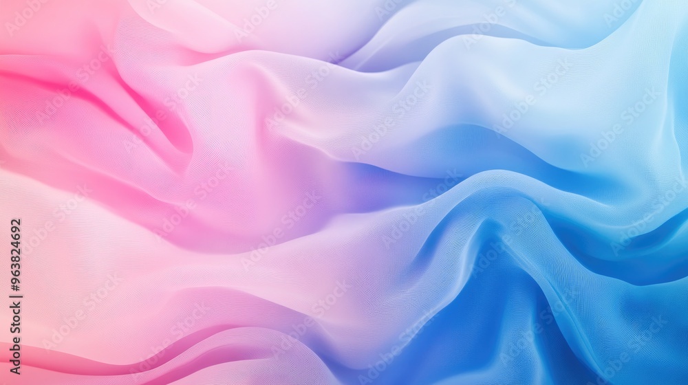 Poster a gradient background transitioning from deep blue to light pink, with soft, flowing lines adding de