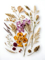 Dried Flowers Leaves Flat Lay Background 