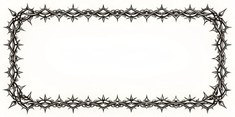 Obraz premium Thorn Frame A Black and White Illustration of a Thorny Wreath, frame, wreath, border