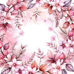 Obraz premium Delicate pink floral frame in watercolor style with copy space