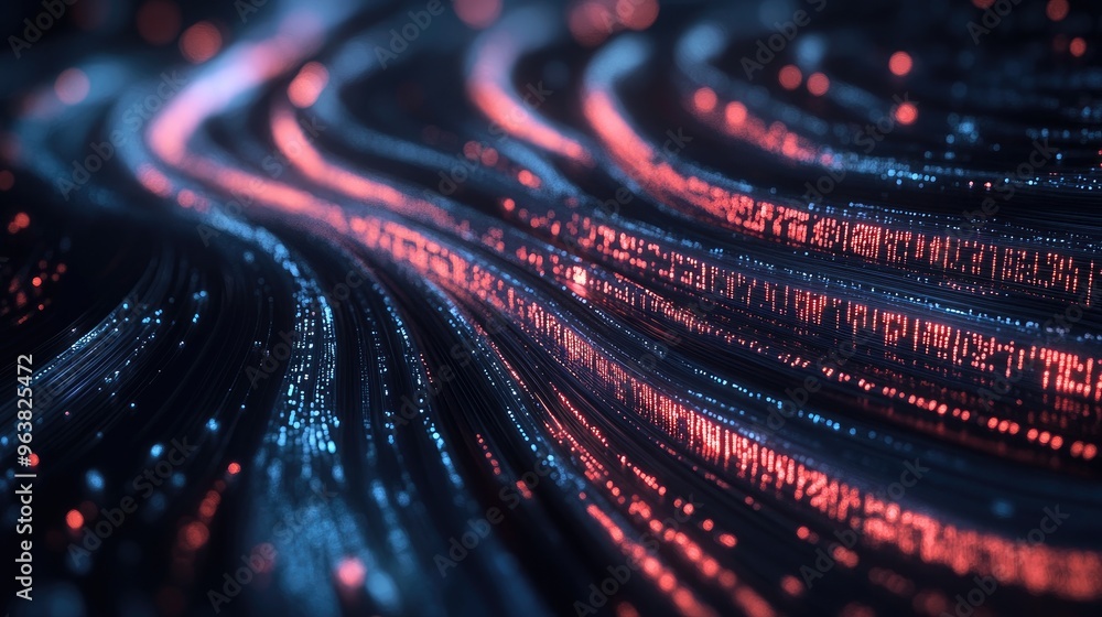 Poster a visual representation of big data, with streams of binary code flowing across a dark background.