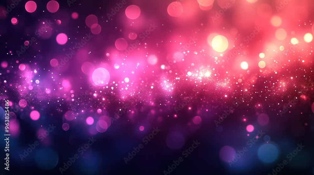 Poster a colorful background with pink and blue dots. the dots are scattered all over the background, creat