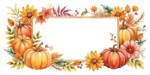Watercolor Autumn Frame with Pumpkins and Sunflowers, Fall Decor, Thanksgiving , fall decor, thanksgiving, autumn frame