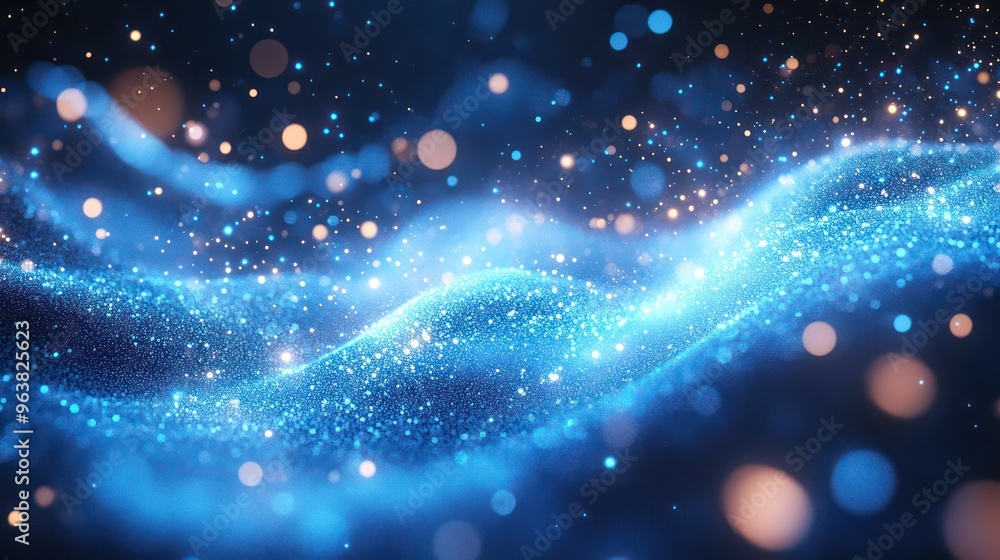 Poster The image is a blue wave with a lot of sparkles. The sparkles are scattered throughout the wave, creating a sense of movement and energy