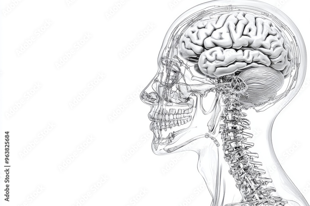Poster neurovascular coupling afferent neurons and brainstem transparent skull and spine cross section illu