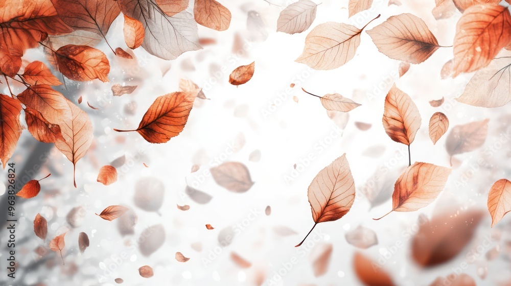 Aufkleber a white background with orange leaves falling from the sky. the leaves are scattered all over the ba
