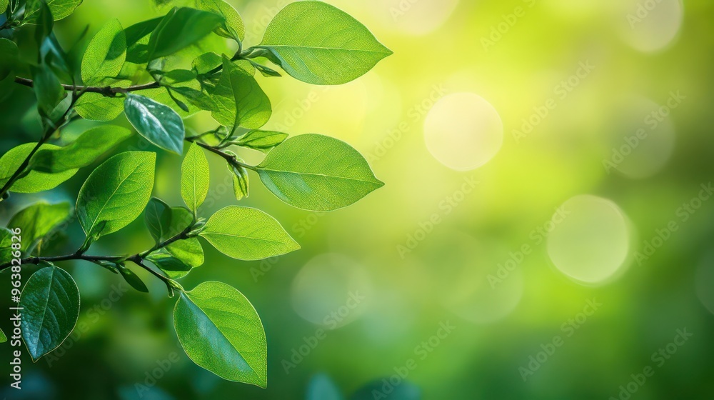 Poster a leafy green tree with a leafy branch. the leaves are wet and shiny. the background is a bright gre