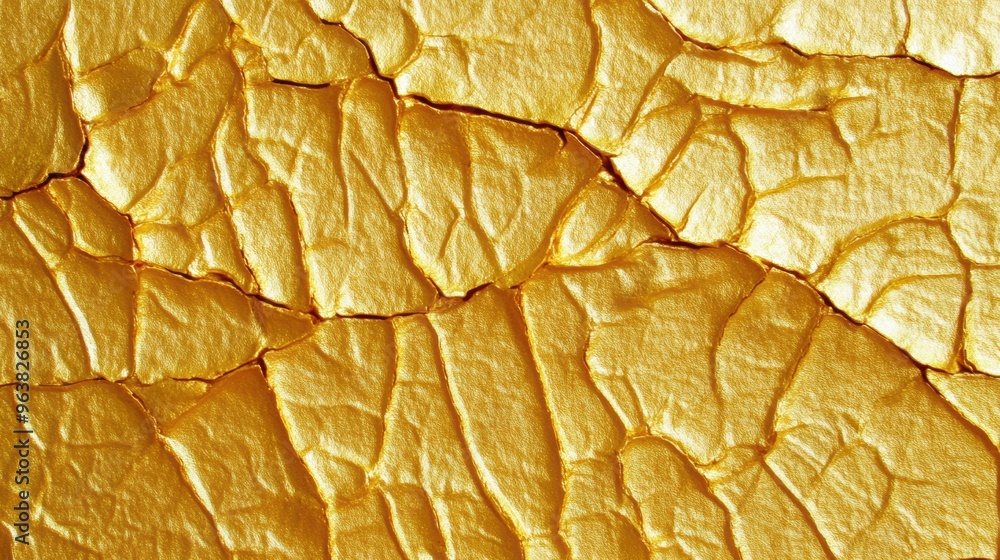 Poster the crinkled gold foil texture reveals complex patterns that catch light and create an alluring visu