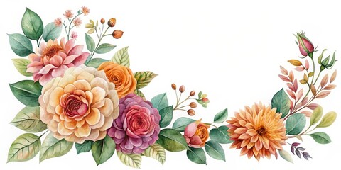 Watercolor Floral Corner Border With