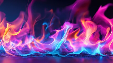 Blue and purple flames flicker and swirl against a dark backdrop, showcasing their vibrant colors and mesmerizing movement
