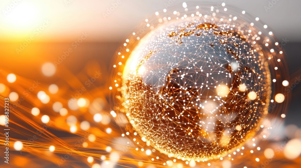 Poster a digital network globe showcases intricate connections representing global data and communication a